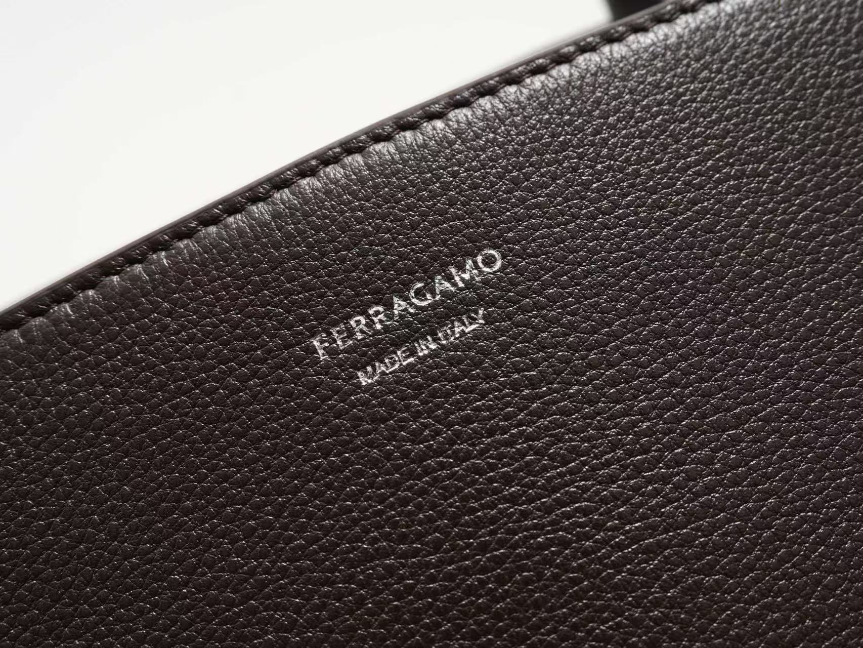 Ferragamo Hug Soft Bicolor Leather Shoulder Bag in moss green Black