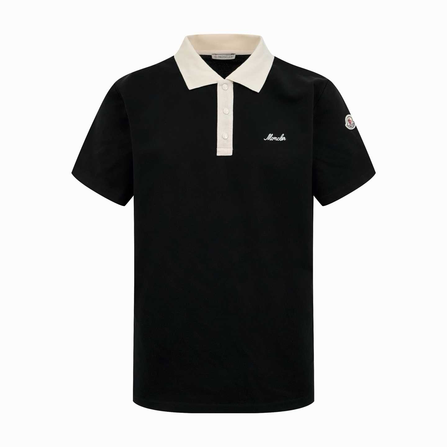 moncler black embroidered-logo polo shirt