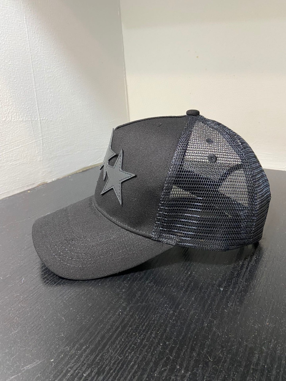 Amiri Three Star Patch Trucker Hat Black