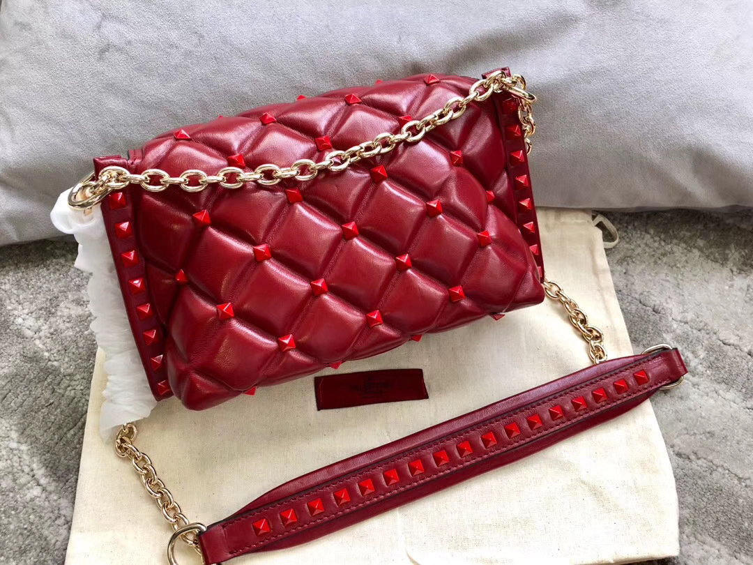 Valentino Garavani red quilted leather Candystud shoulder bag