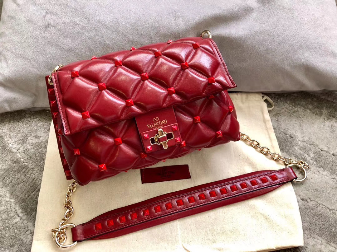 Valentino Garavani red quilted leather Candystud shoulder bag