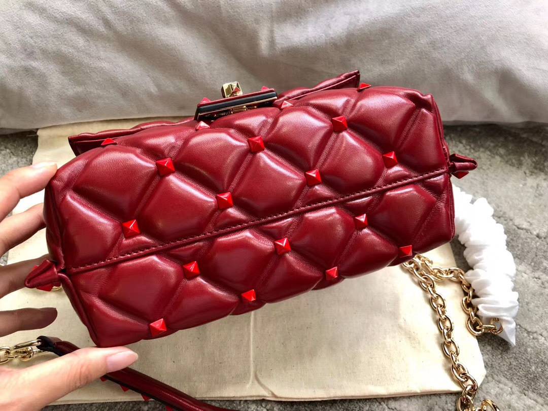 Valentino Garavani red quilted leather Candystud shoulder bag
