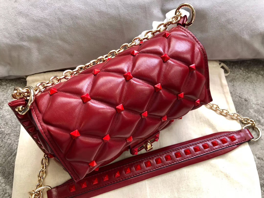 Valentino Garavani red quilted leather Candystud shoulder bag