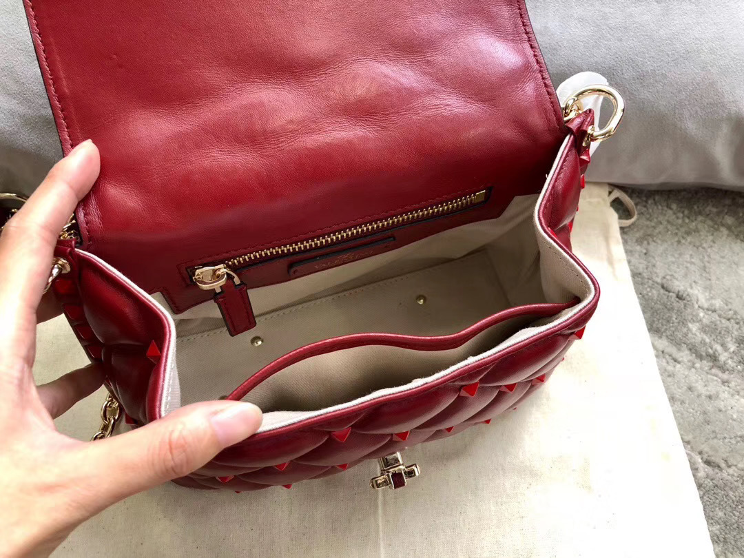 Valentino Garavani red quilted leather Candystud shoulder bag