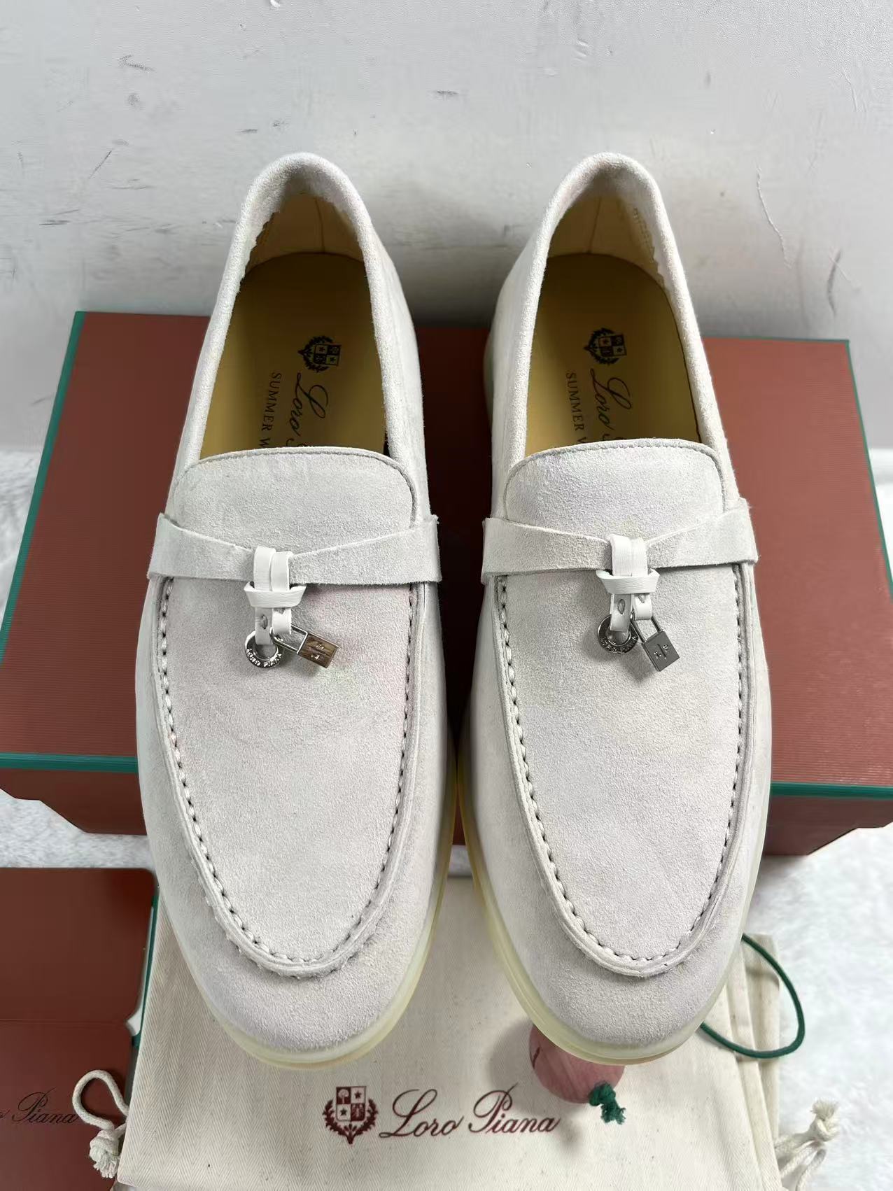 Loro Piana Summer Walk Loafer Suede Pearl