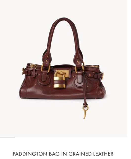 Chloe Paddington bag in Crafty Brown featuring the signature oversized gold padlock, dual top handles, and grained buffalo leather