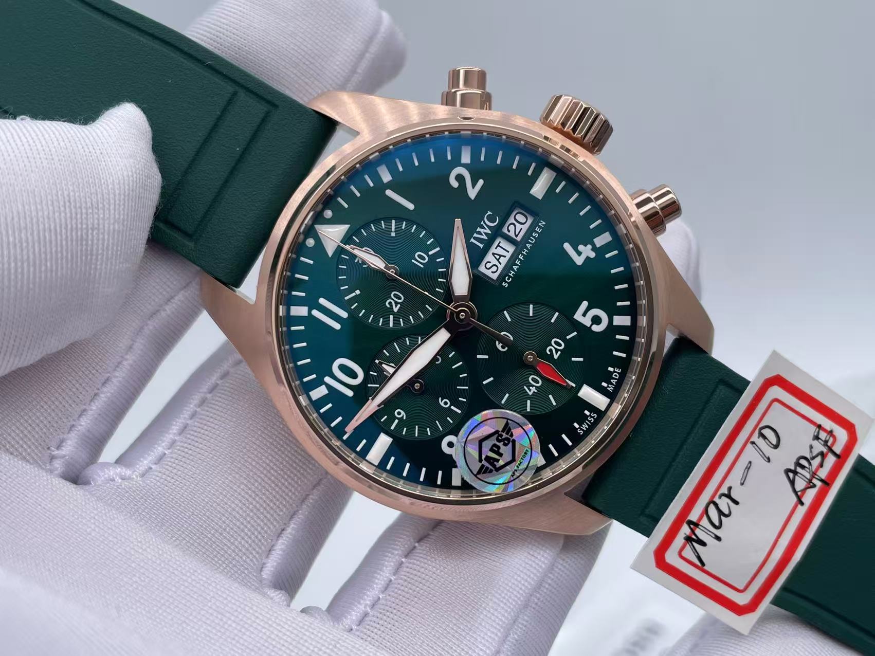 IWC Pilot Chrono lW388110 RG APSF 1:1 Best Edition Green Dialon Green Leather Strap SA69385 Super Clone
