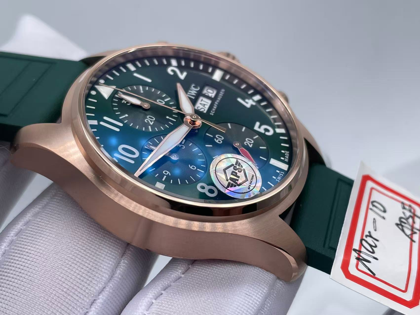 IWC Pilot Chrono lW388110 RG APSF 1:1 Best Edition Green Dialon Green Leather Strap SA69385 Super Clone