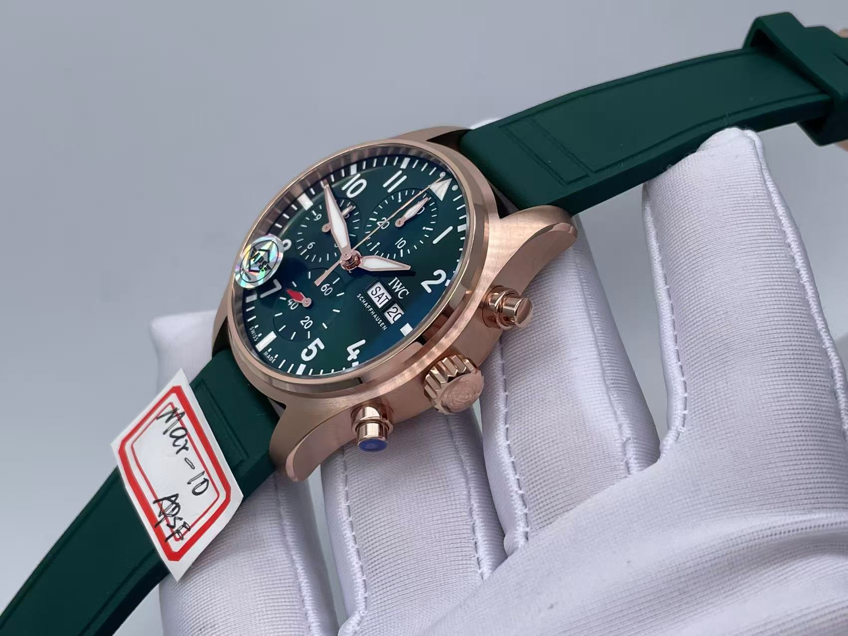 IWC Pilot Chrono lW388110 RG APSF 1:1 Best Edition Green Dialon Green Leather Strap SA69385 Super Clone