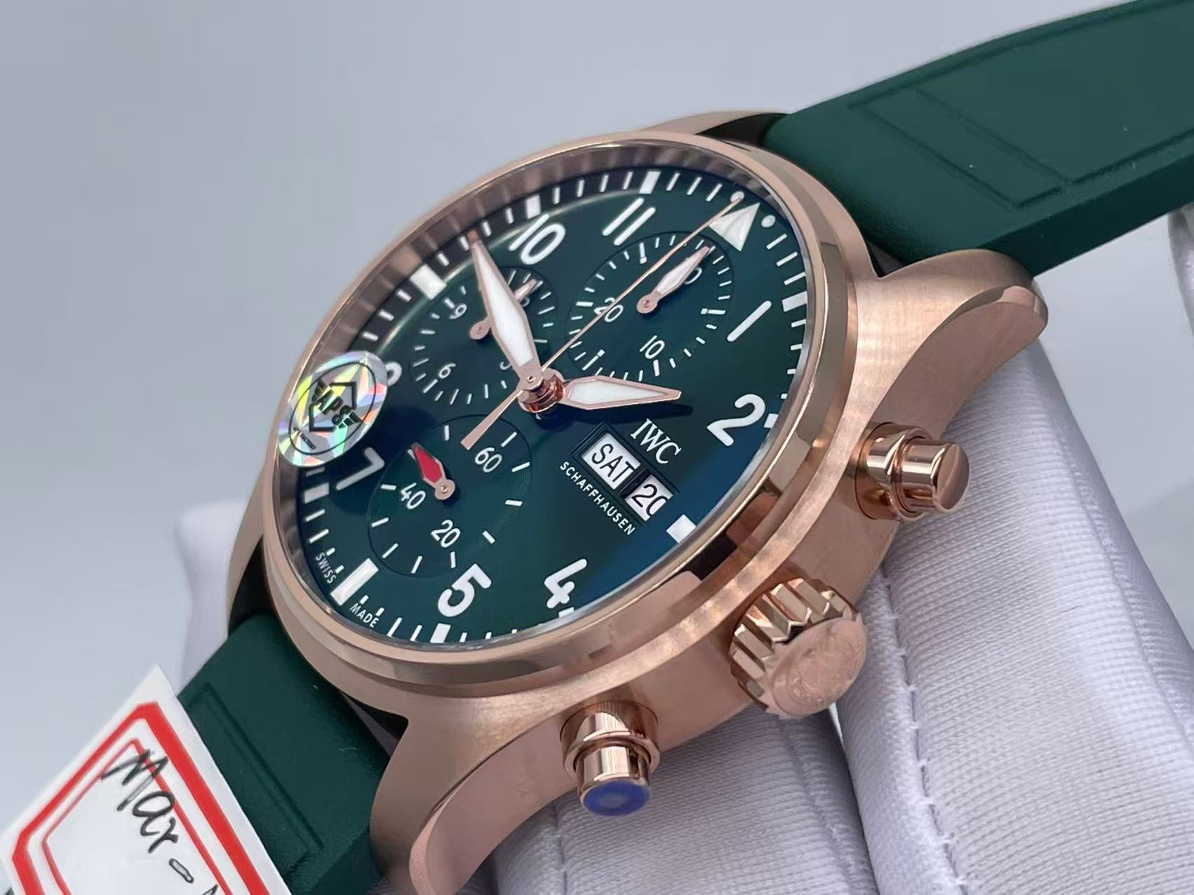IWC Pilot Chrono lW388110 RG APSF 1:1 Best Edition Green Dialon Green Leather Strap SA69385 Super Clone