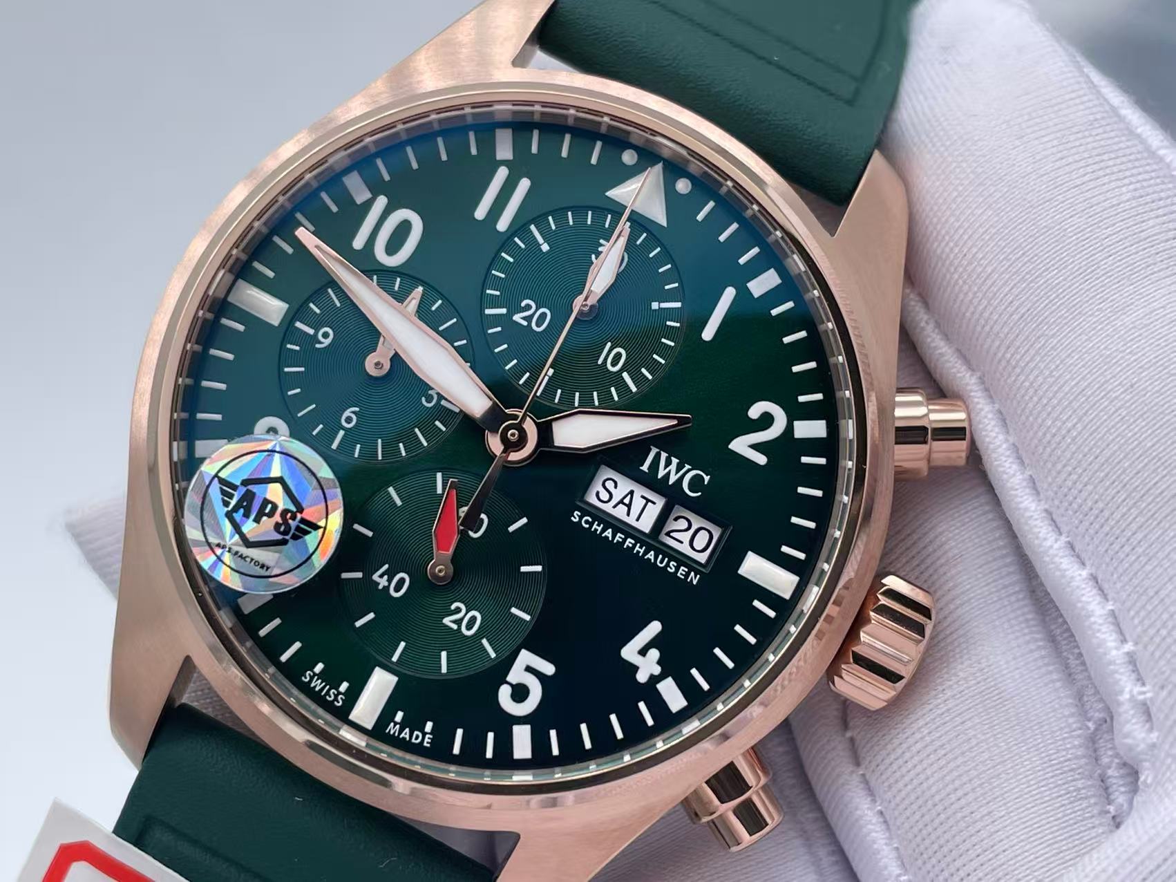 IWC Pilot Chrono lW388110 RG APSF 1:1 Best Edition Green Dialon Green Leather Strap SA69385 Super Clone