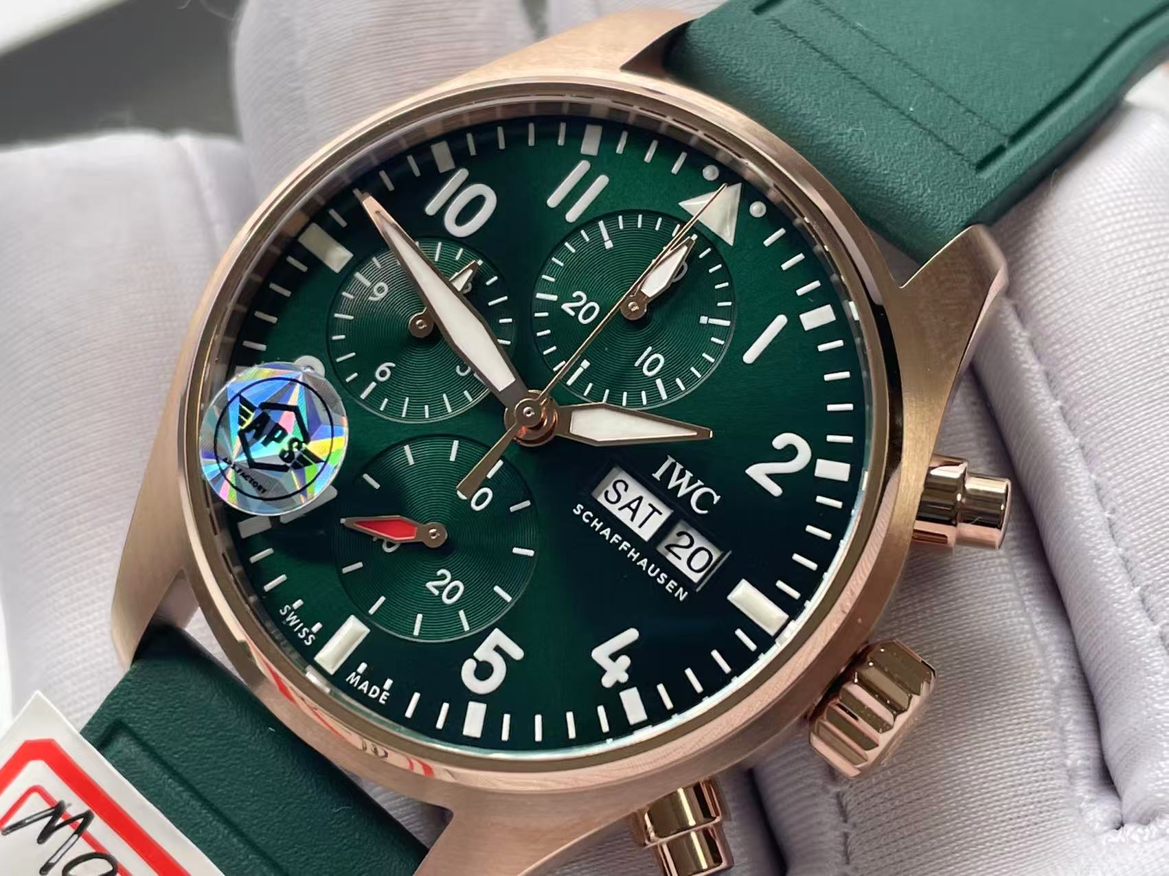IWC Pilot Chrono lW388110 RG APSF 1:1 Best Edition Green Dialon Green Leather Strap SA69385 Super Clone