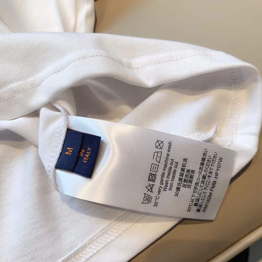 LV white cotton T-shirt featuring a multicolor rhinestone graphic of a Teddy Bear wearing a gas mask, identified as the Philipp Plein Tutti Frutti Cotton T-shirt