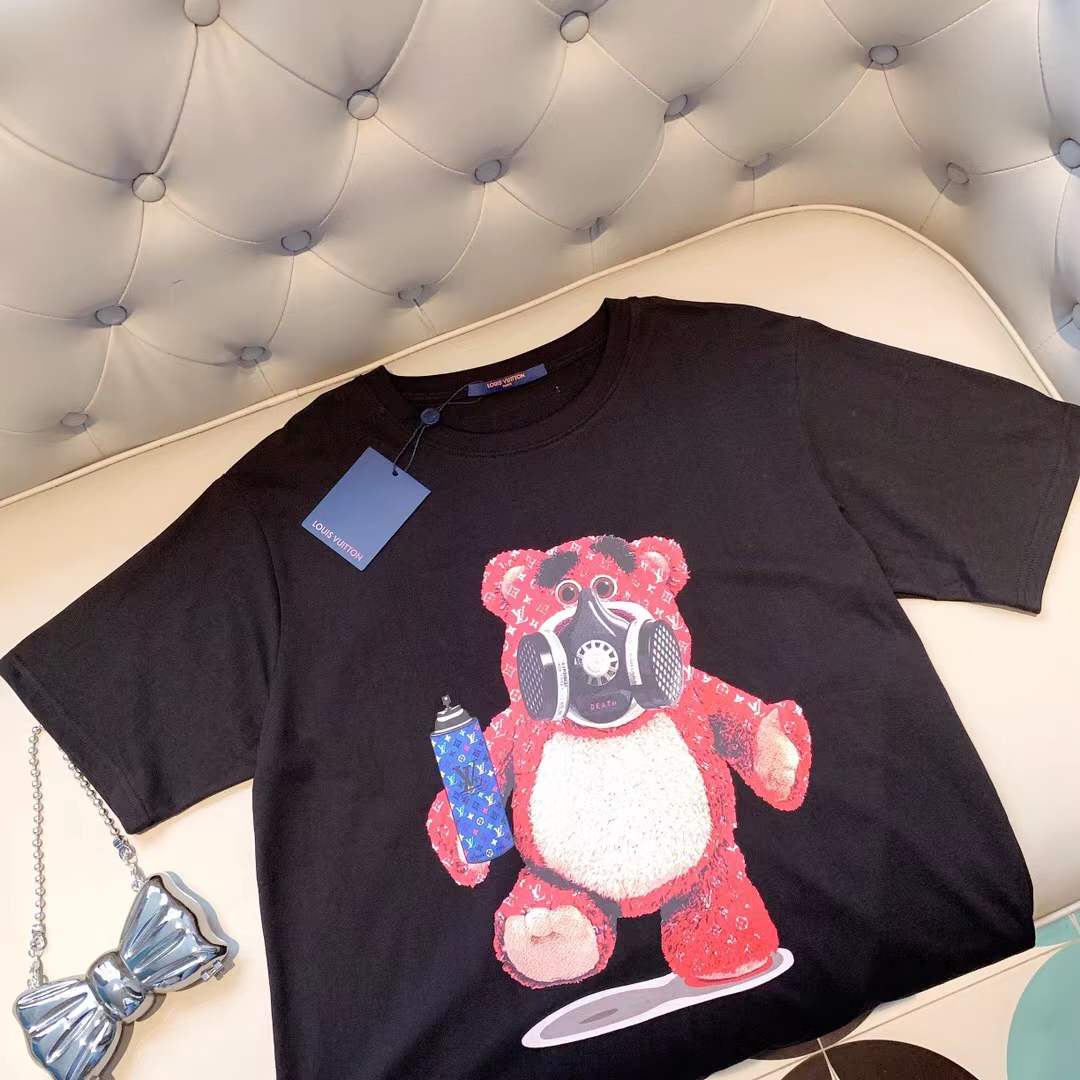 LV black cotton t-shirt is a Philipp Plein teddy bear graphic t-shirt