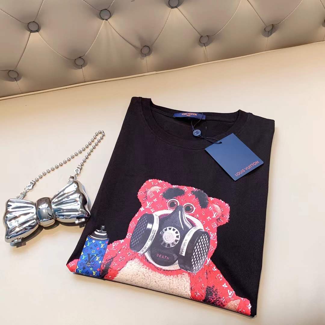 LV black cotton t-shirt is a Philipp Plein teddy bear graphic t-shirt