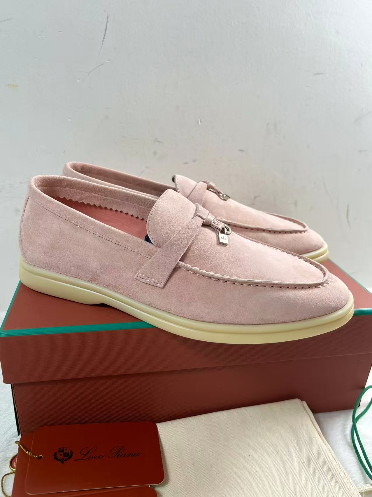 Loro Piana Summer Charms Walk loafers in a pink suede finish