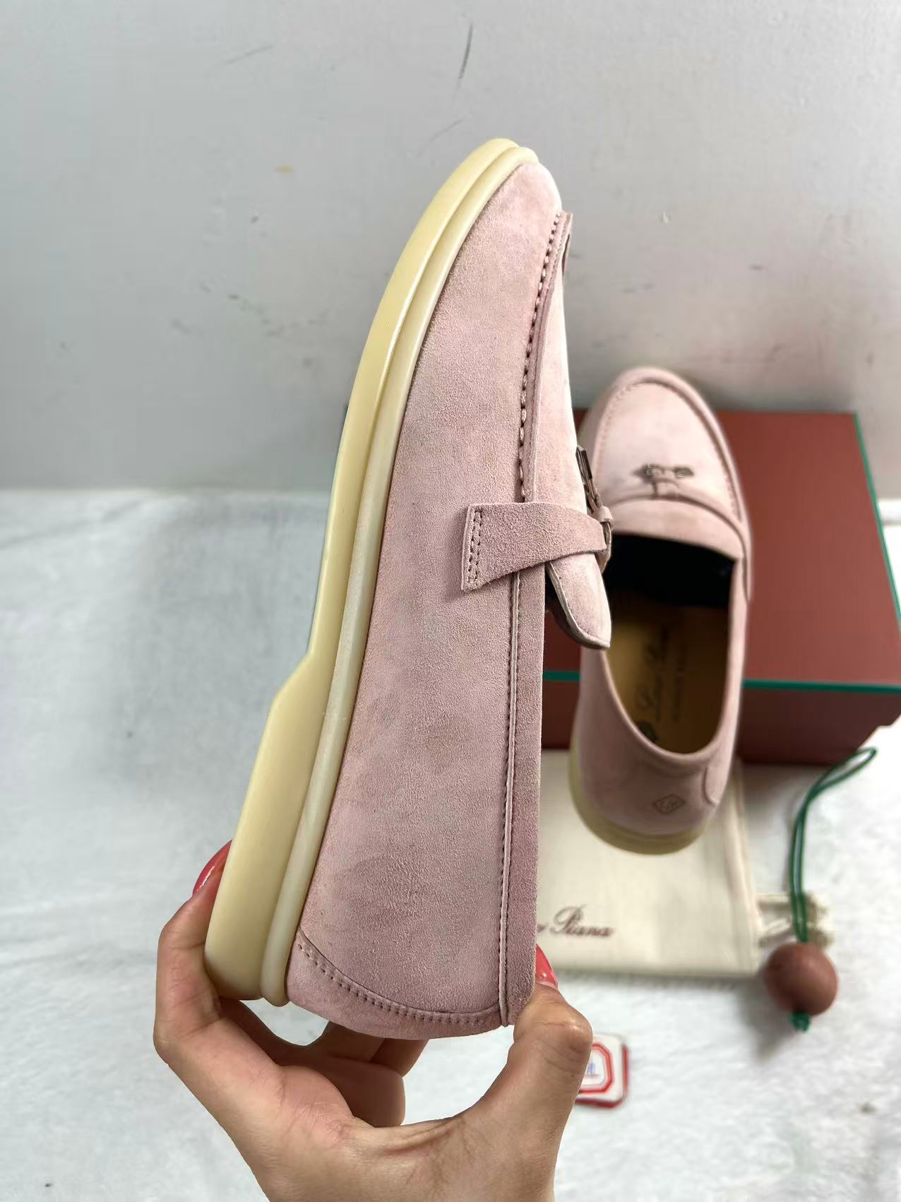 Loro Piana Summer Charms Walk loafers in a pink suede finish