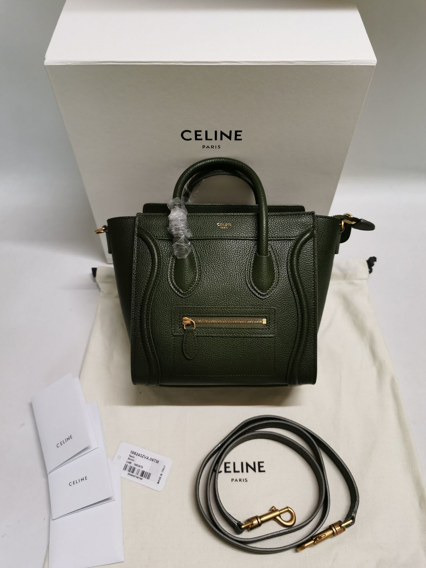 Celine Luggage Nano bag in olive green leather