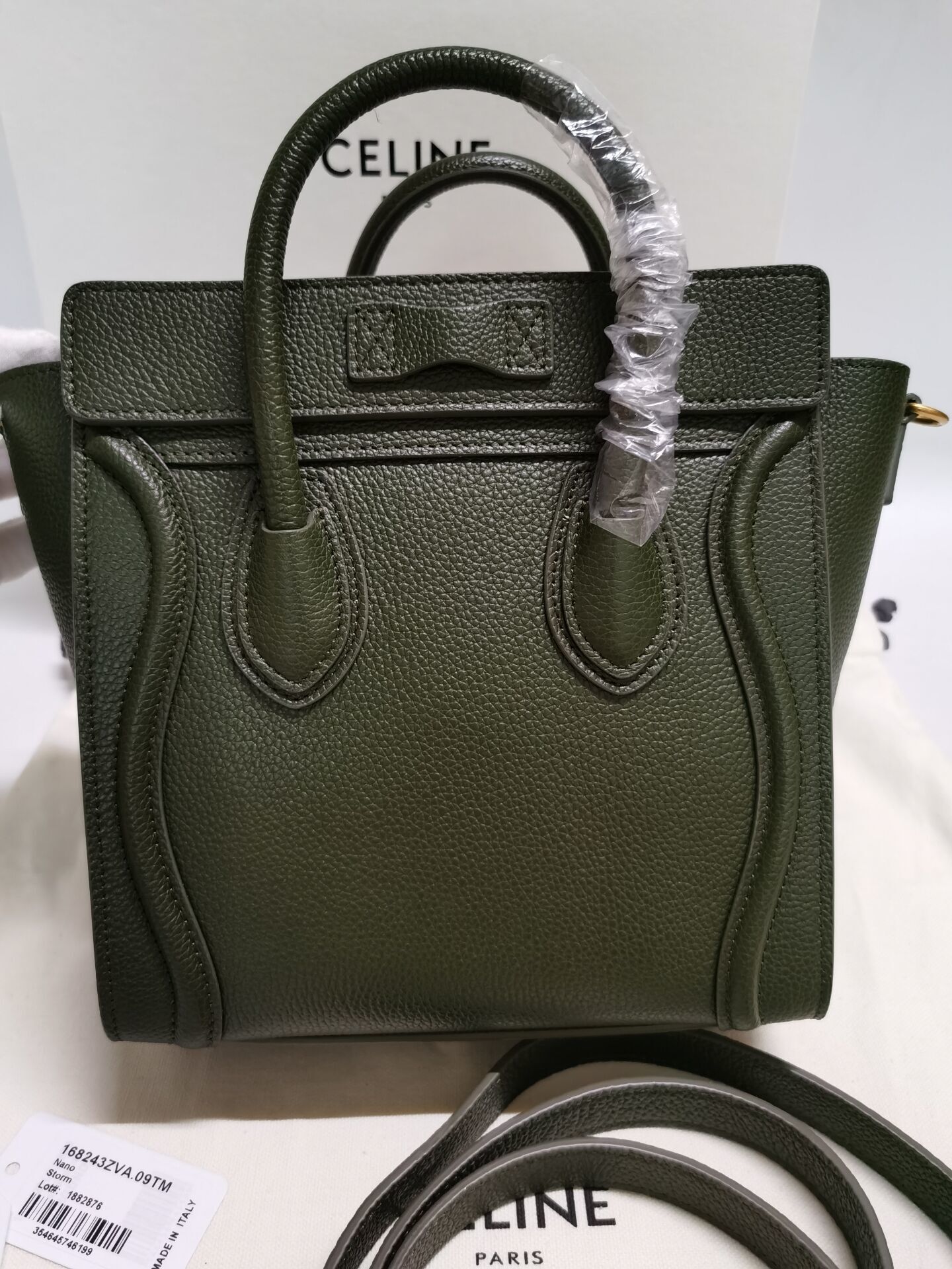 Celine Luggage Nano bag in olive green leather