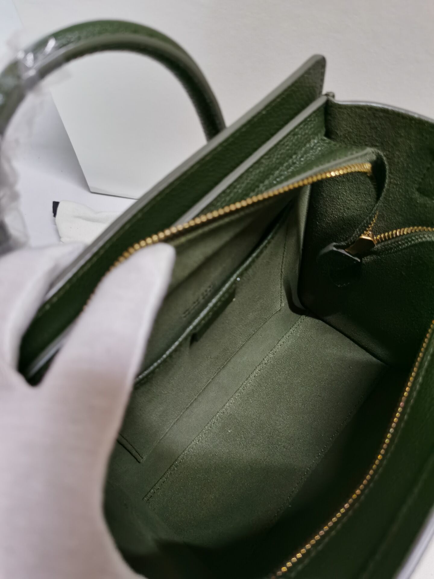 Celine Luggage Nano bag in olive green leather