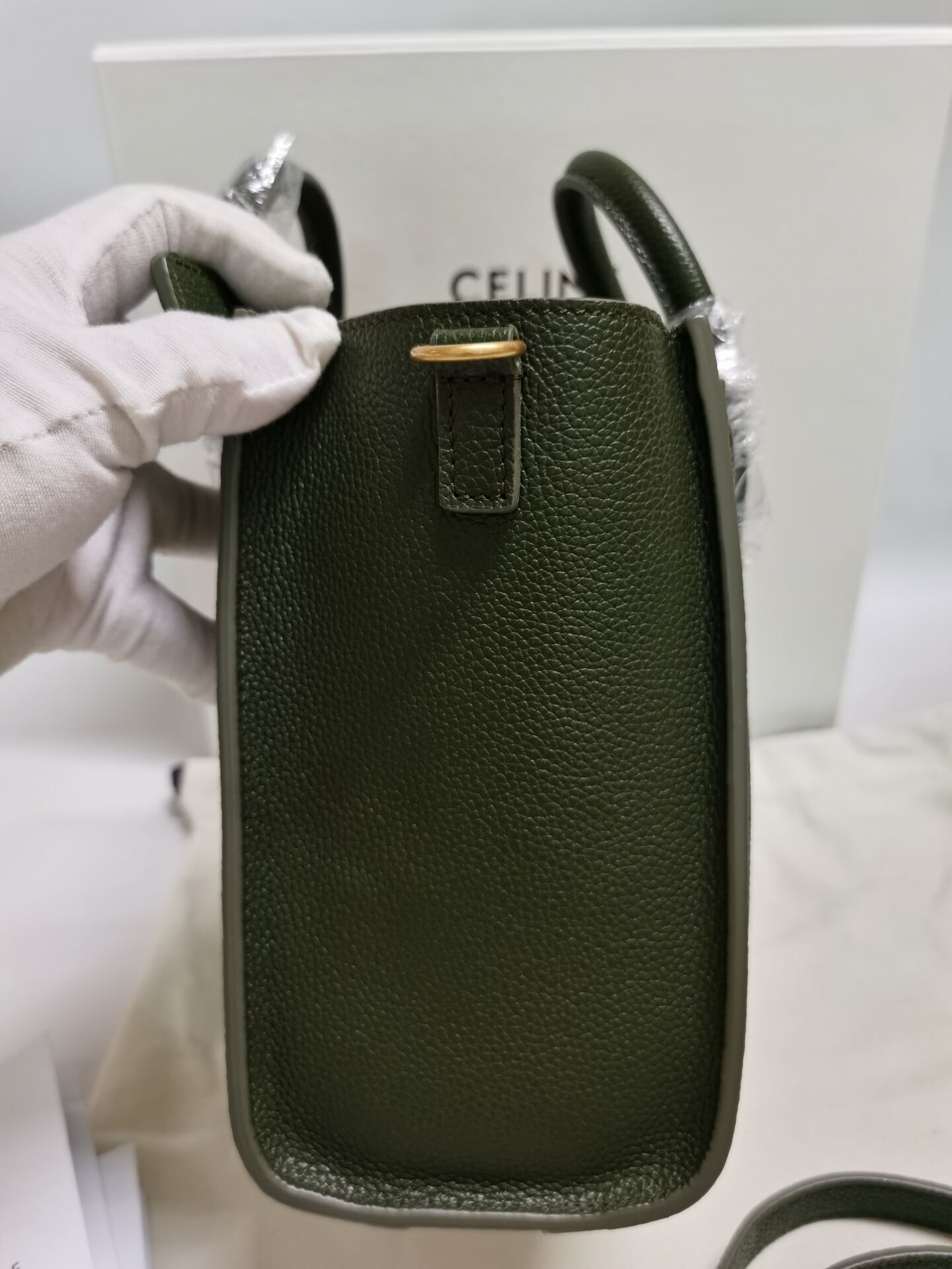 Celine Luggage Nano bag in olive green leather