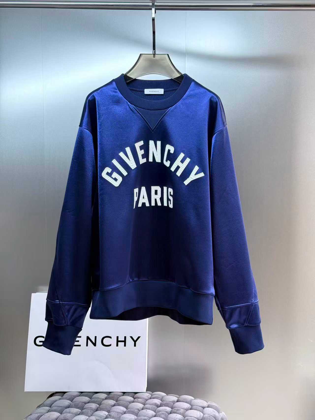 Givenchy Paris sweatshirt in satin with navy embroidery