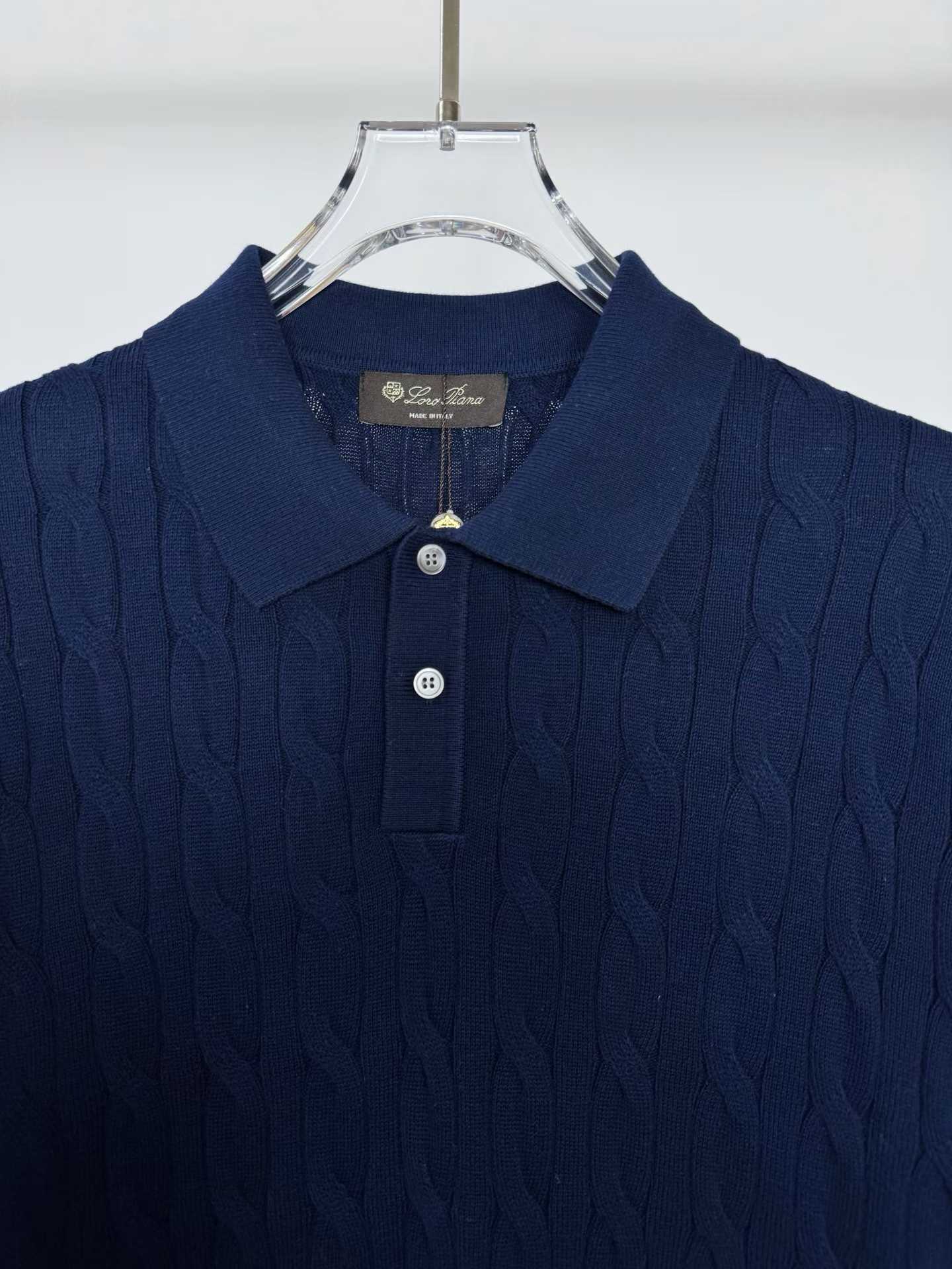 Loro piana short-sleeve cable knit polo shirt in navy
