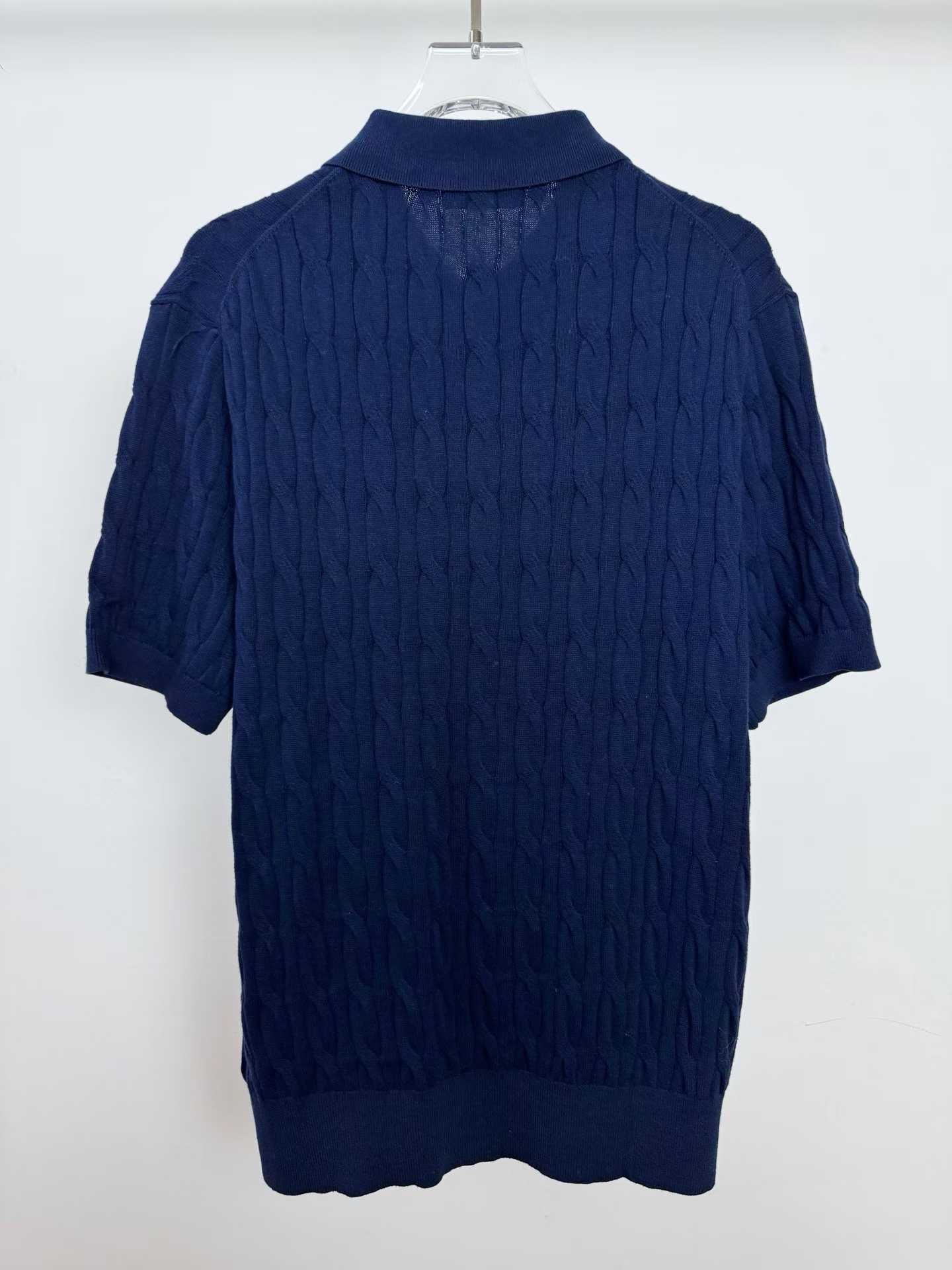 Loro piana short-sleeve cable knit polo shirt in navy