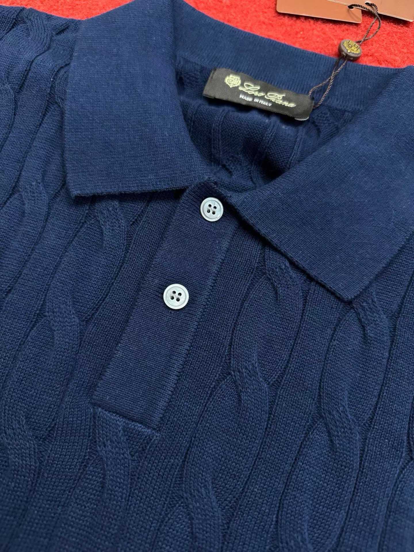 Loro piana short-sleeve cable knit polo shirt in navy