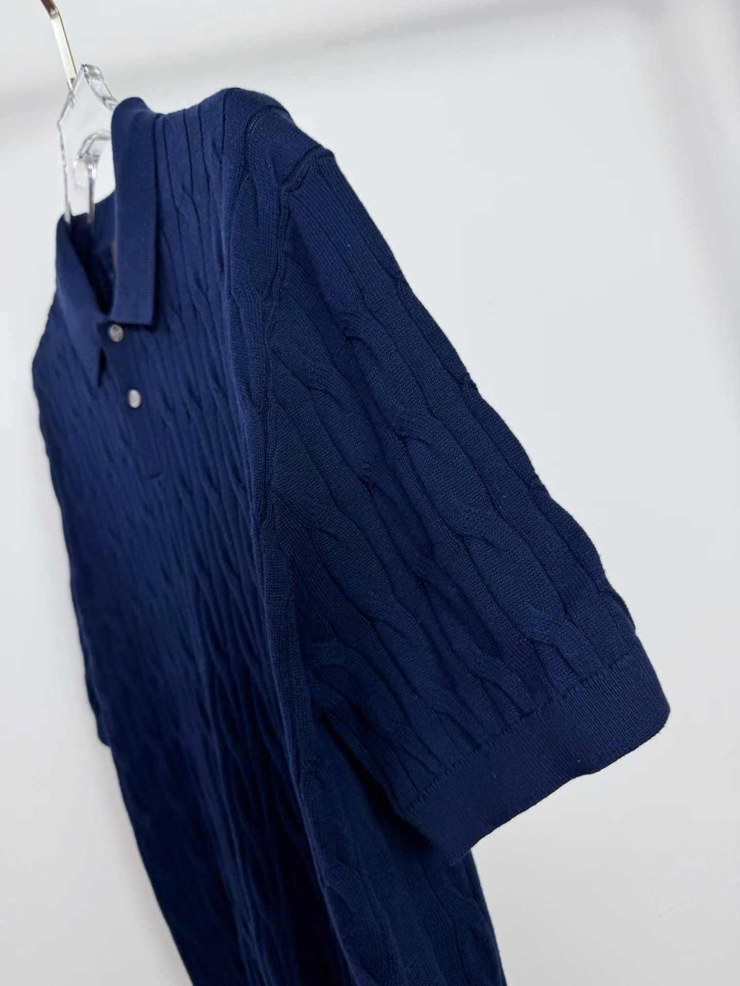Loro piana short-sleeve cable knit polo shirt in navy