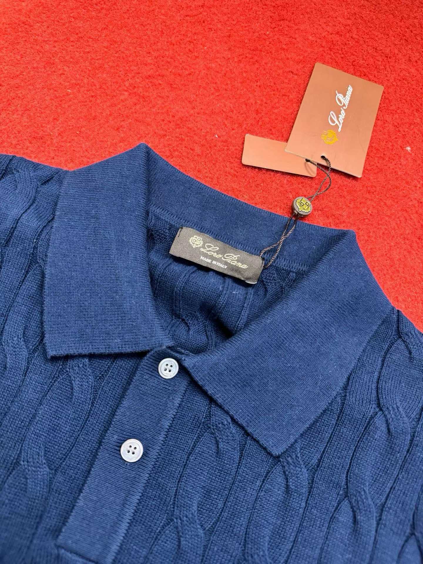 Loro piana short-sleeve cable knit polo shirt in navy