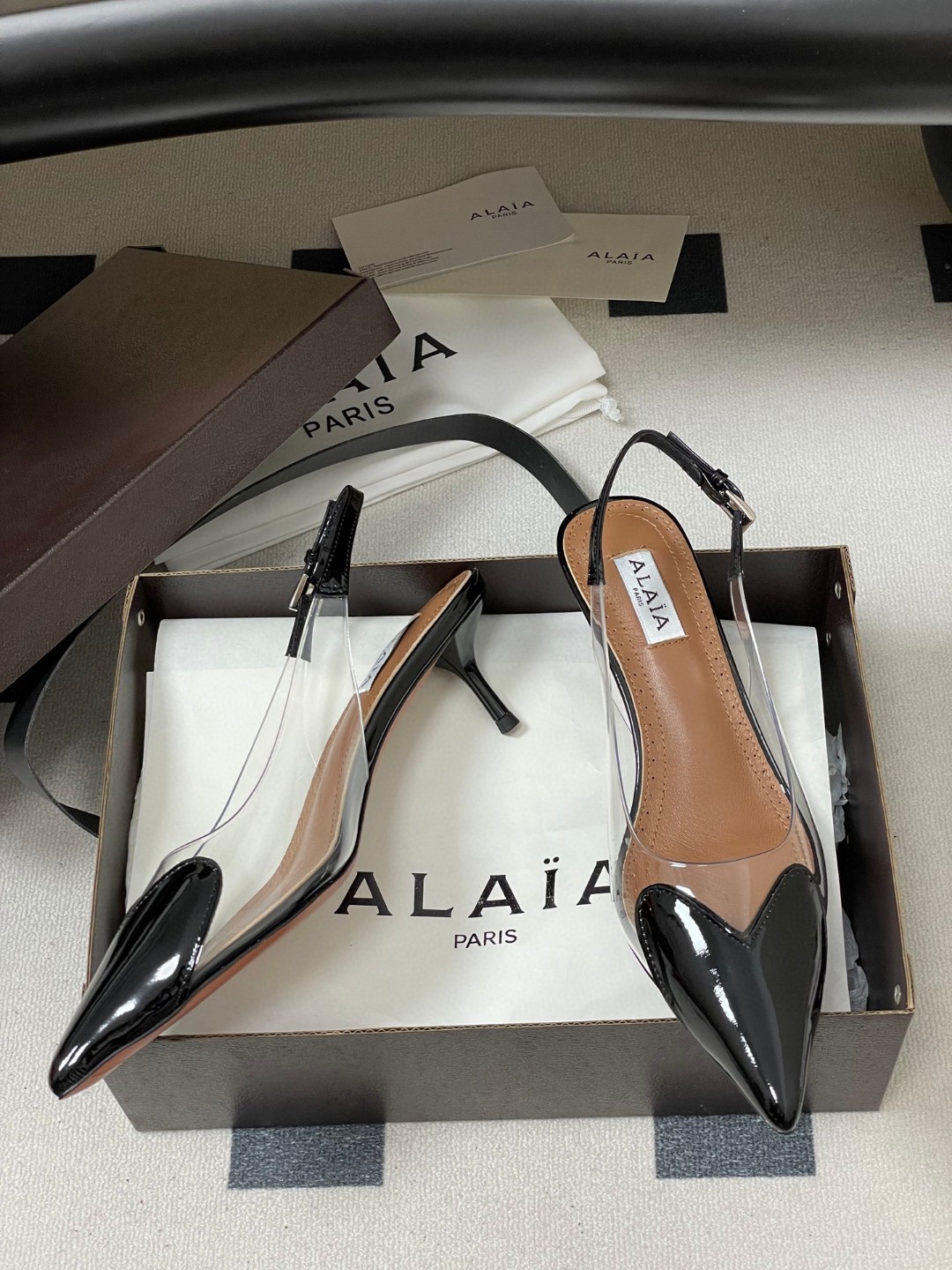 Alaia Le Coeur Vinyl & Patent Slingback Pump