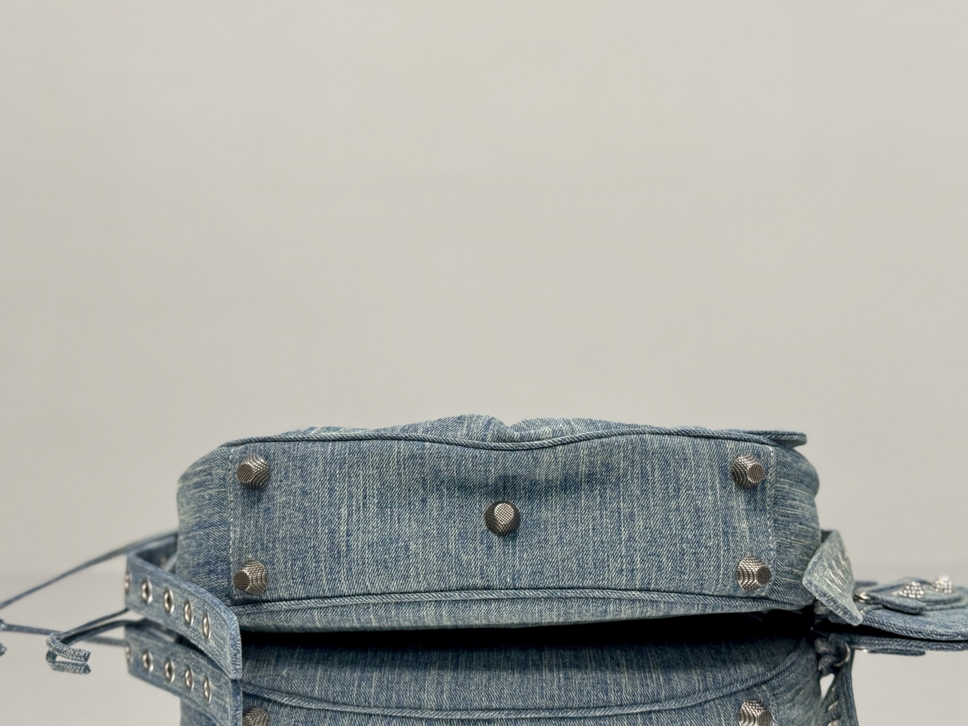 Balenciaga Le Cagole Small Shoulder Bag in blue denim with rhinestones