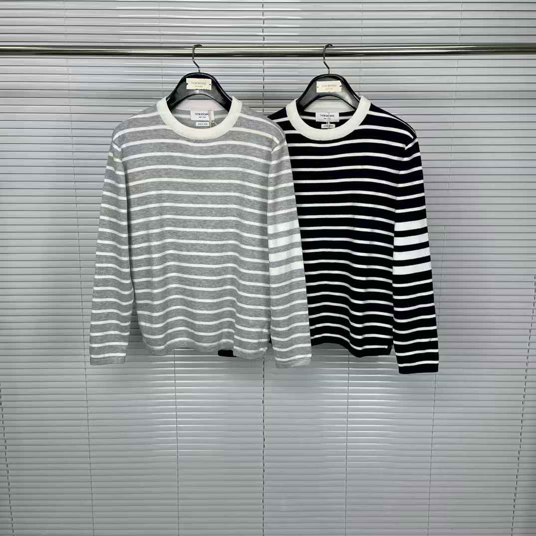 Thom browne black and grey striped long-sleeve crew neck sweaters