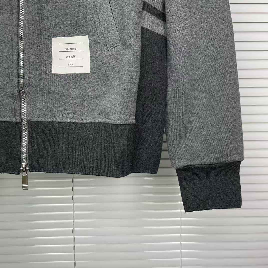 Thom Browne Classic Loopback 4-Bar Zip-Up Hoodie in dark grey.