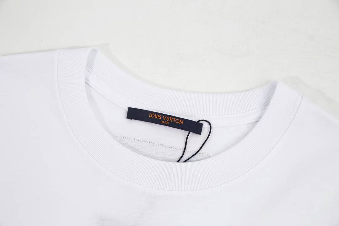 LV Men's White T-shirt features a distinctive green logo print with floral accents and the text "MALLETERAPARIS" underneath