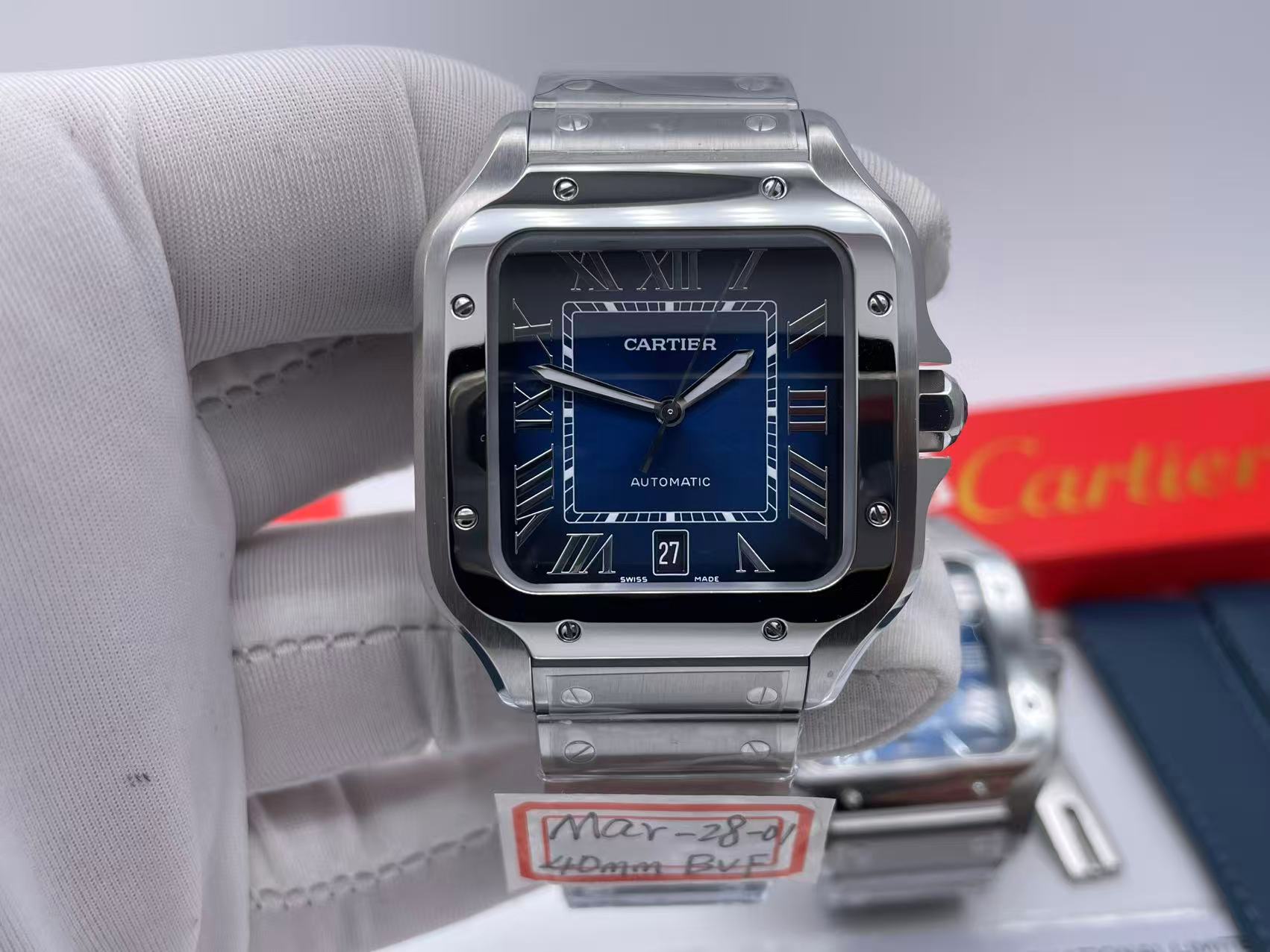 CAR0450B - Santos De Cartier 2018 Mens XL SS/SS Blue BVF MY9015 $468