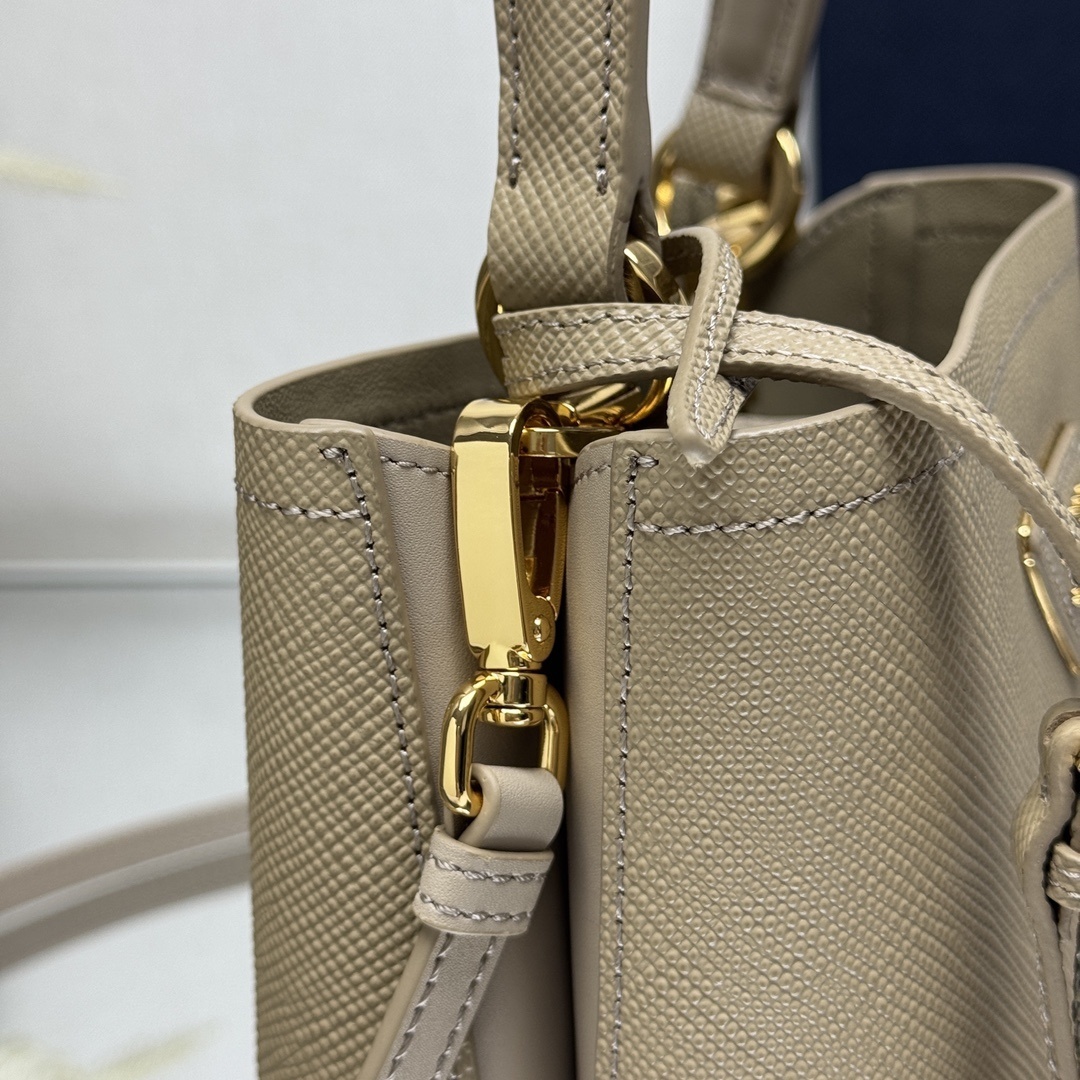 Prada Panier Small Saffiano Leather Bag in a beige or sand color