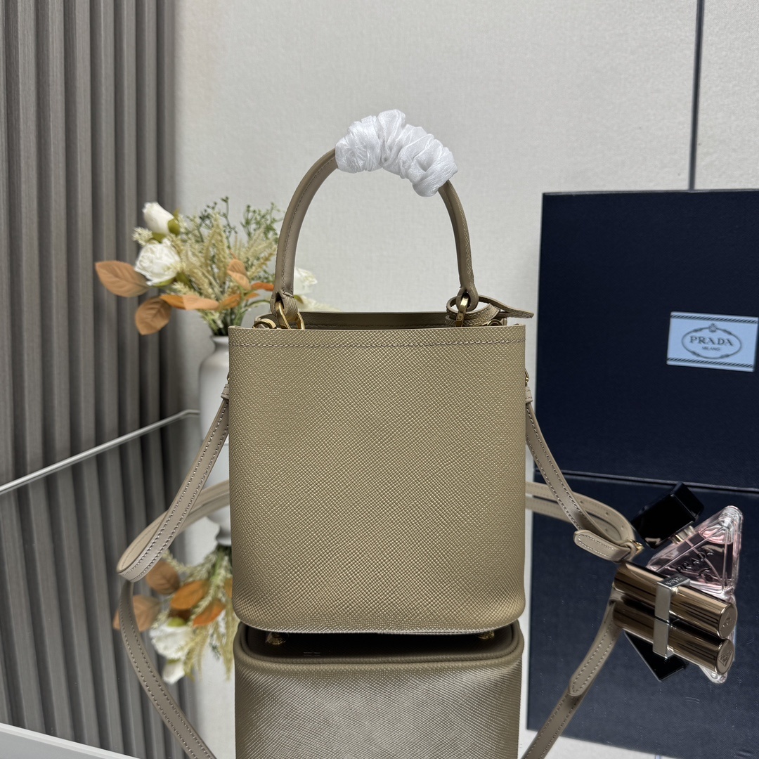 Prada Panier Small Saffiano Leather Bag in a beige or sand color