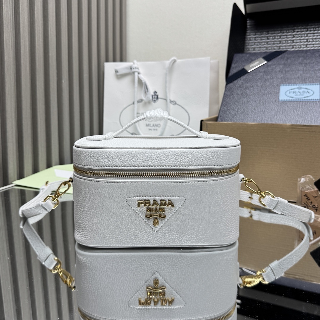 Prada Saffiano leather mini vanity bag in white