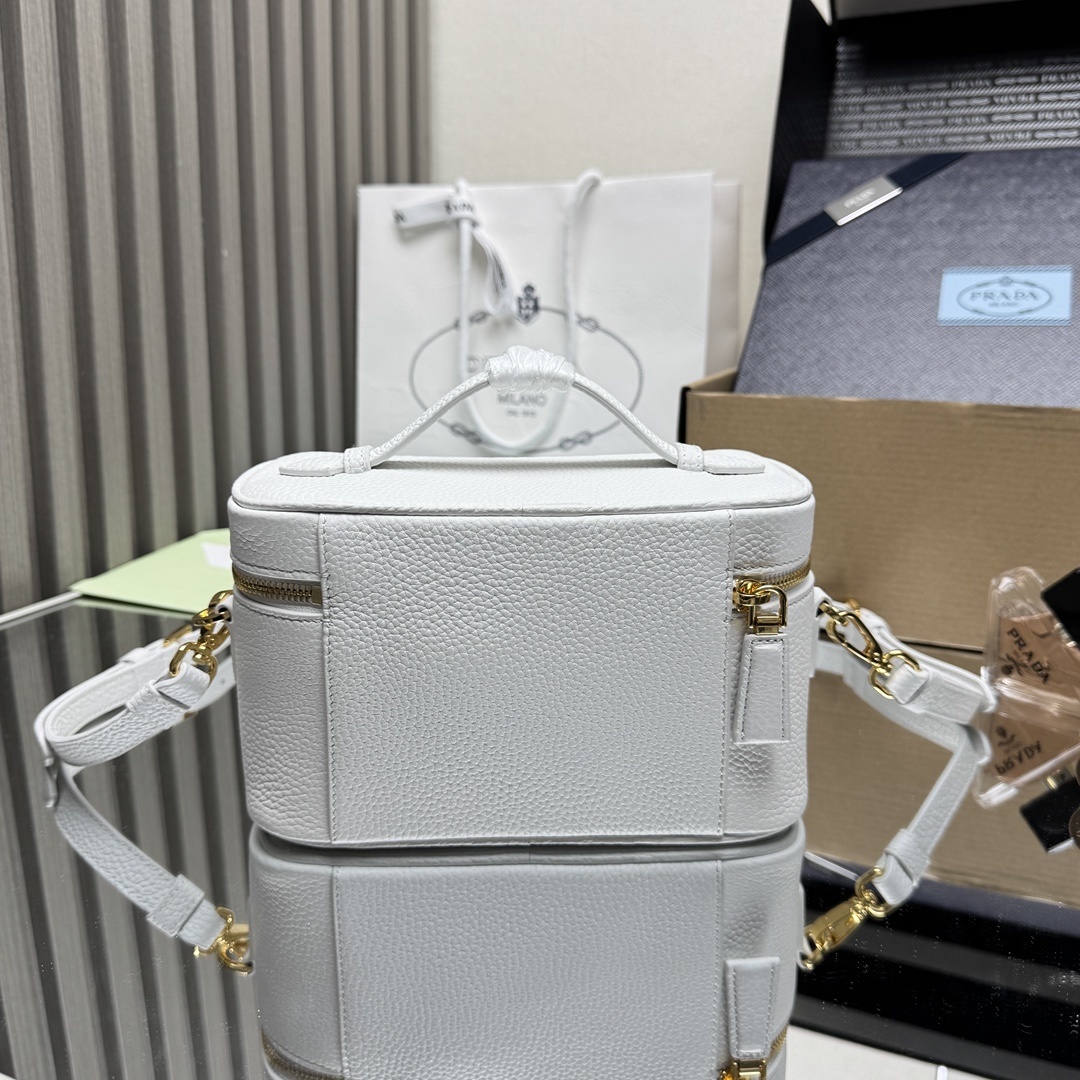 Prada Saffiano leather mini vanity bag in white