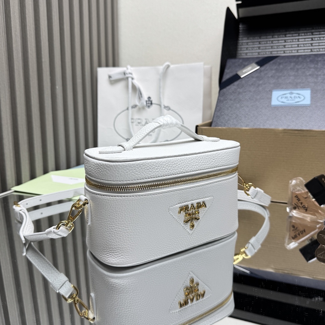Prada Saffiano leather mini vanity bag in white