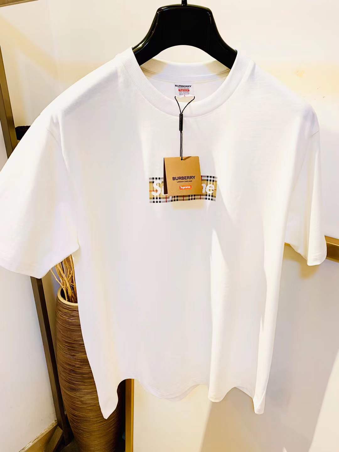 Supreme x Burberry Box Logo T-shirt in white, released as part of the Spring/Summer 2022 collection