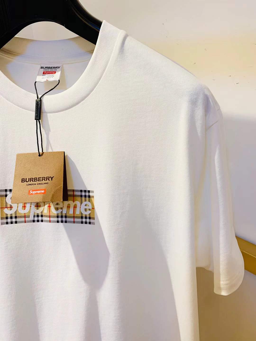 Supreme x Burberry Box Logo T-shirt in white, released as part of the Spring/Summer 2022 collection