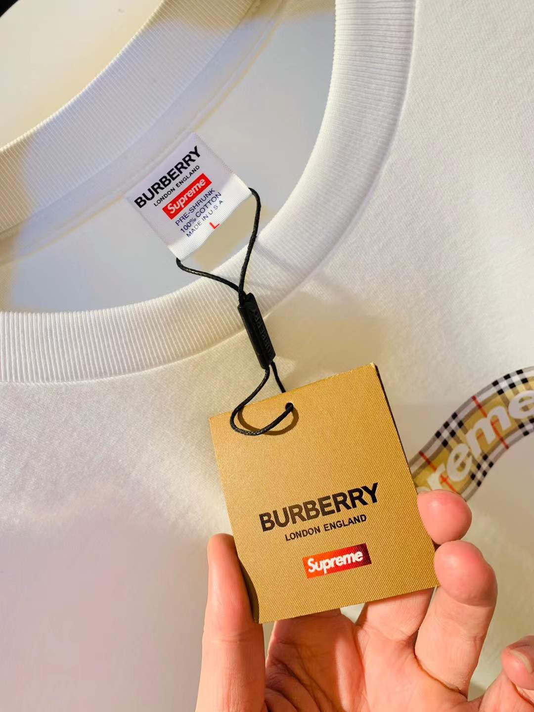 Supreme x Burberry Box Logo T-shirt in white, released as part of the Spring/Summer 2022 collection