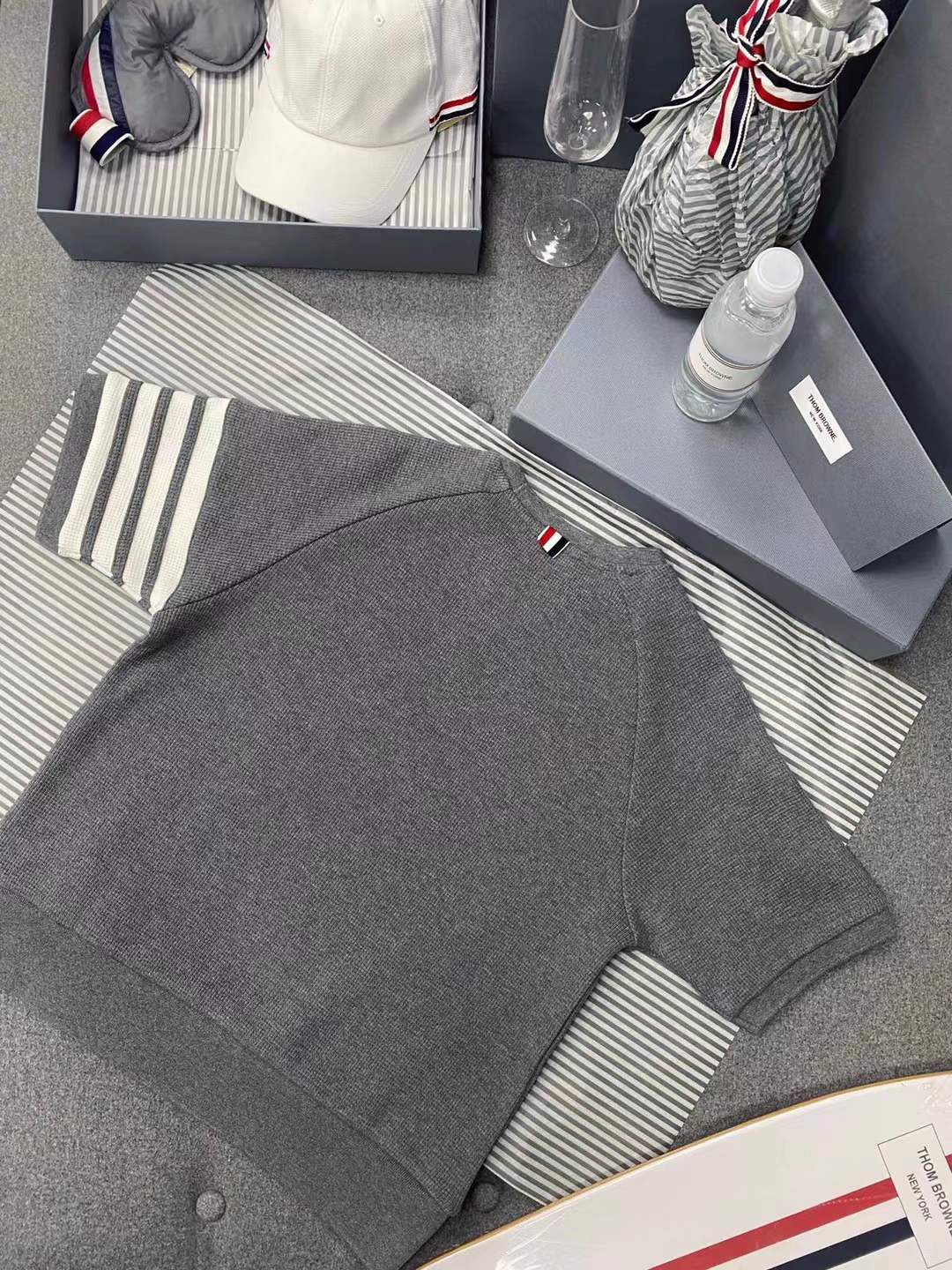 thom browne grey crewneck sweater