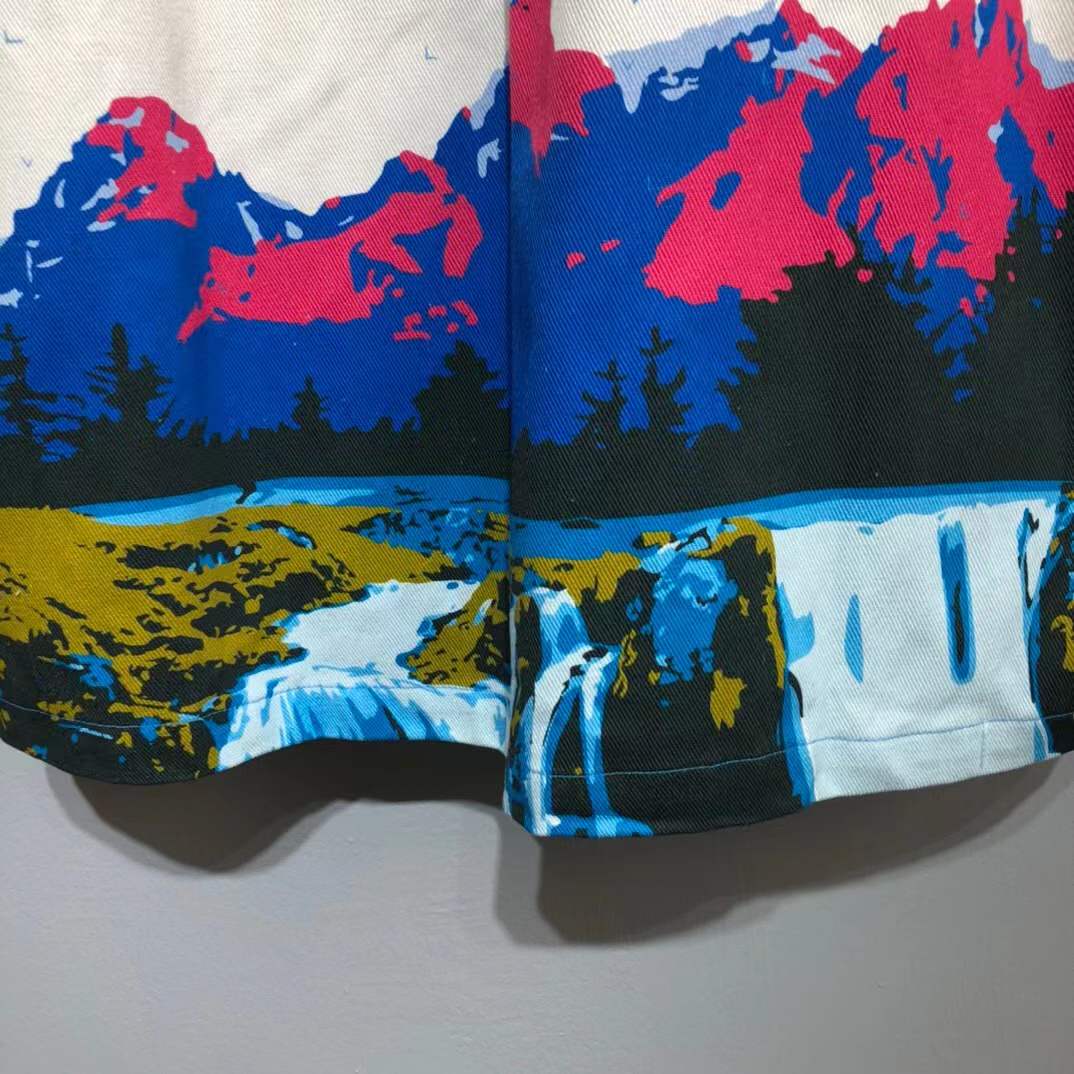 LV Landscape Short-Sleeved Denim Shirt which features a landscape print that fades into a Damier spread motif.