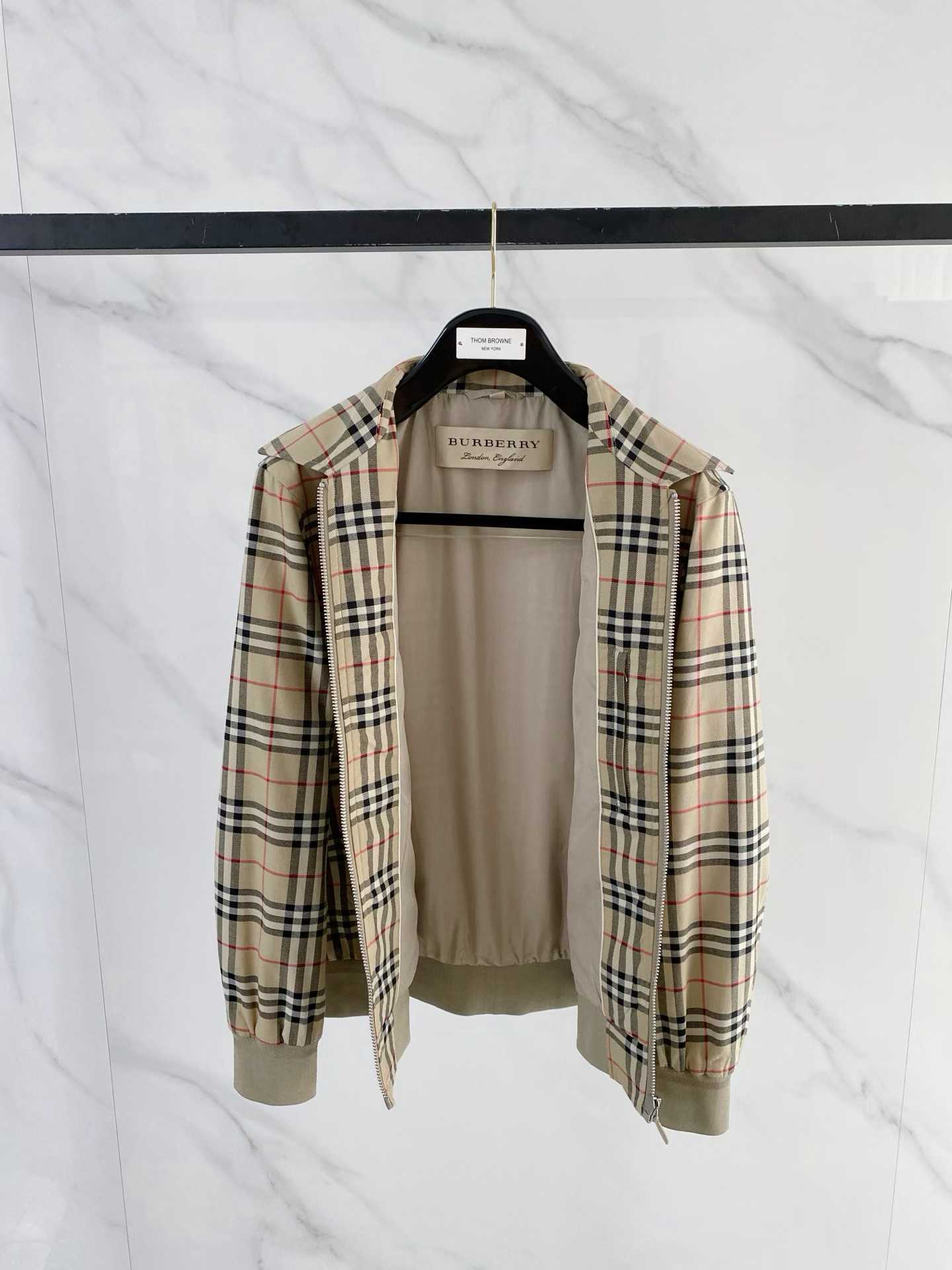 Burberry beige checked cotton Harrington jacket