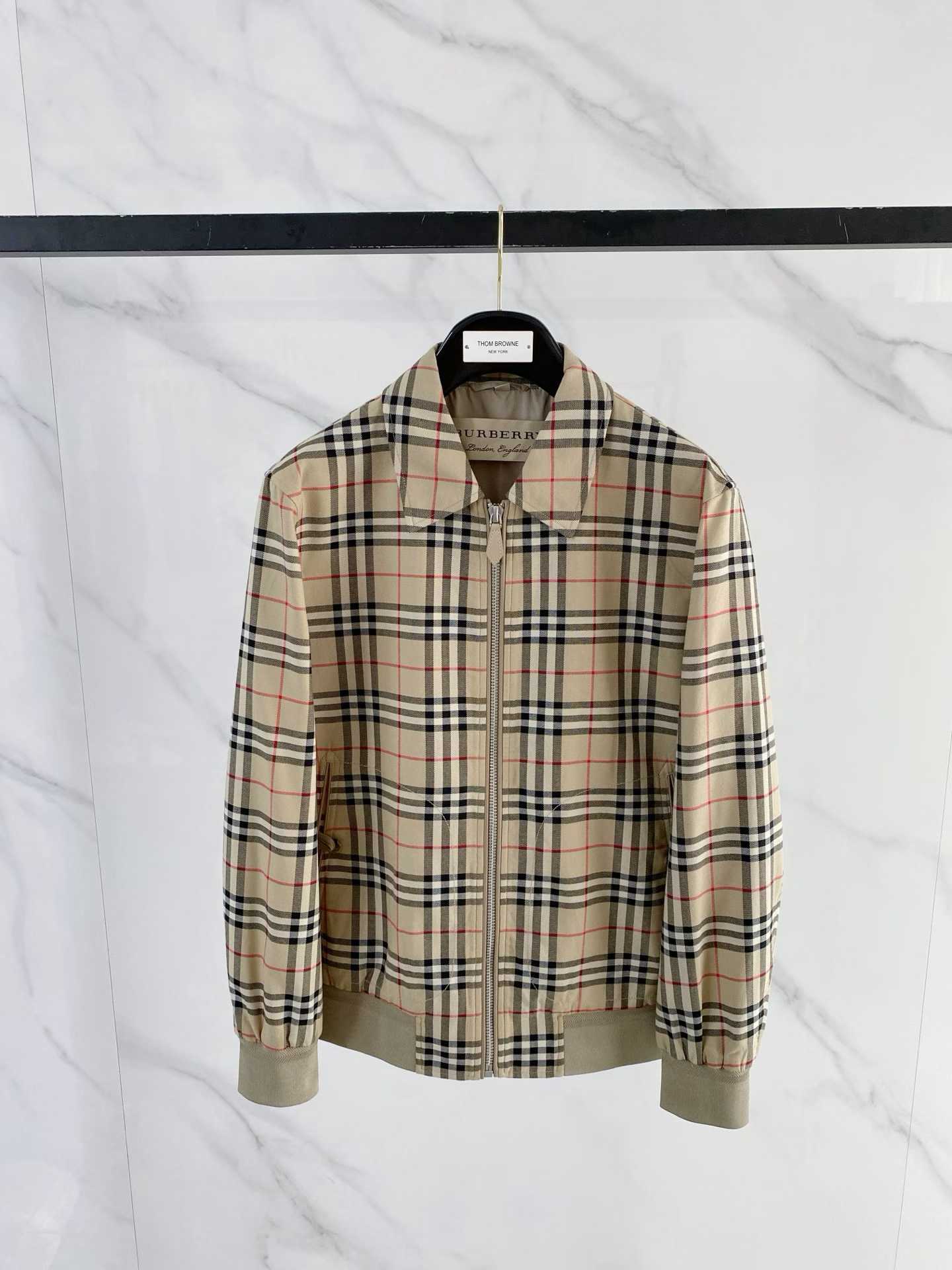 Burberry beige checked cotton Harrington jacket