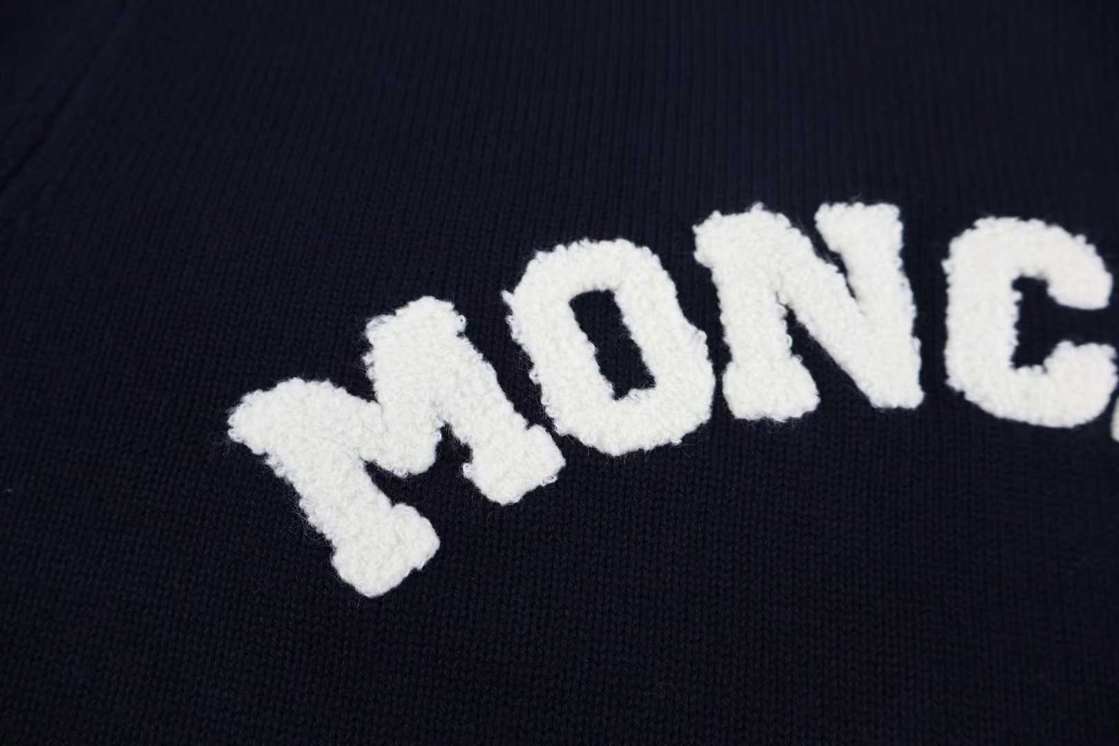 Moncler logo-embroidered striped-sleeve sweater navy blue cotton crewneck